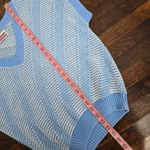 Vintage Blue Knit V-neck Slouchy Sweater Top - Picture 6 of 9